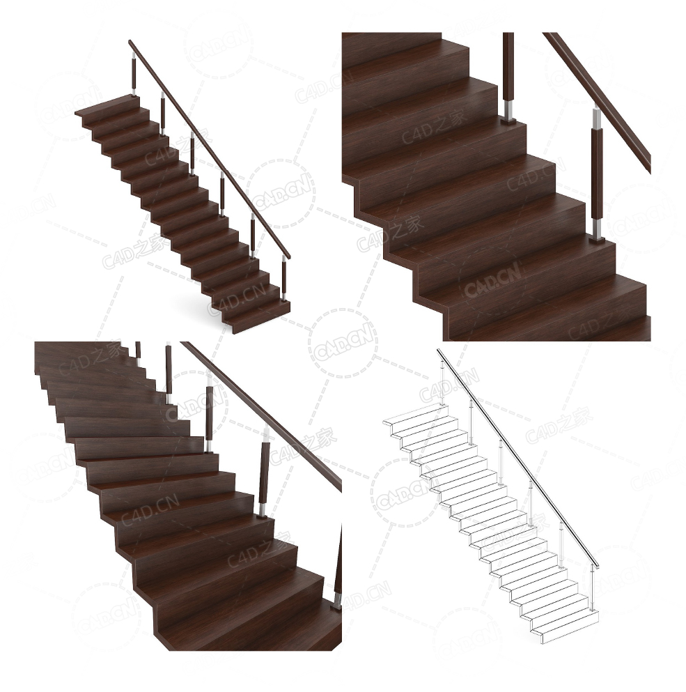 现代时尚实木直梯复式公寓别墅单侧扶手梯C4D模型Stairs 3d model-5 - C4D之家 - 05.jpg