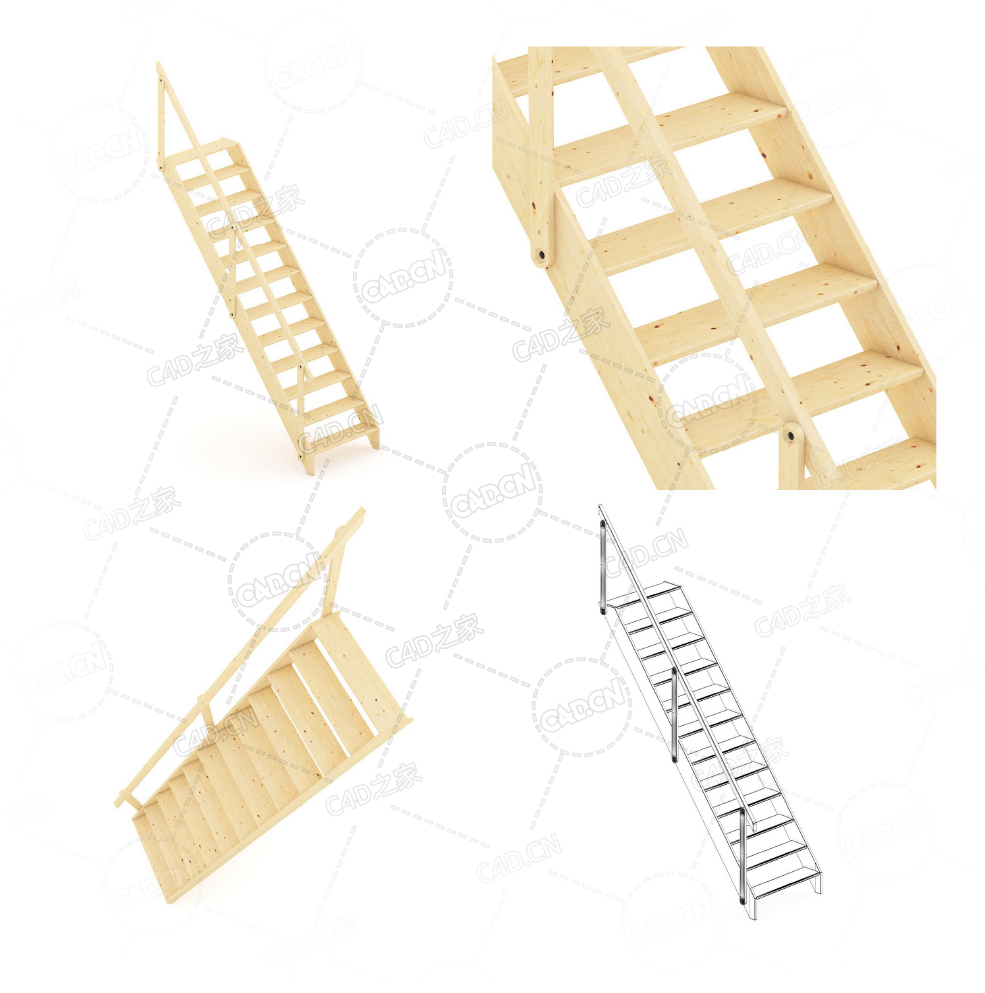 直式实木折叠楼梯复式公寓直式楼梯C4D模型Stairs 3d model-9 - C4D之家 - 09.jpg