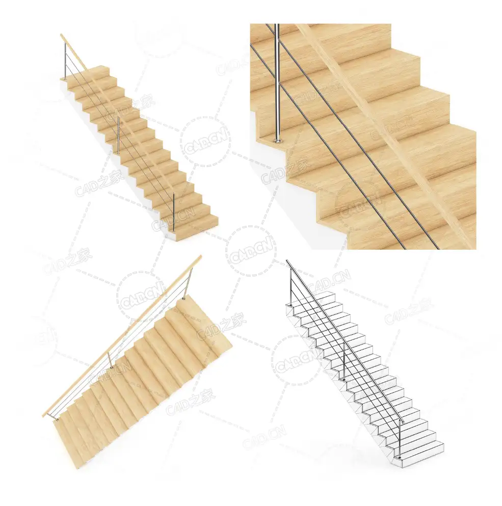左侧单侧扶手直梯实木楼梯复式公寓别墅实木直式楼梯C4D模型Stairs 3d model-12 - C4D之家 - 12.jpg
