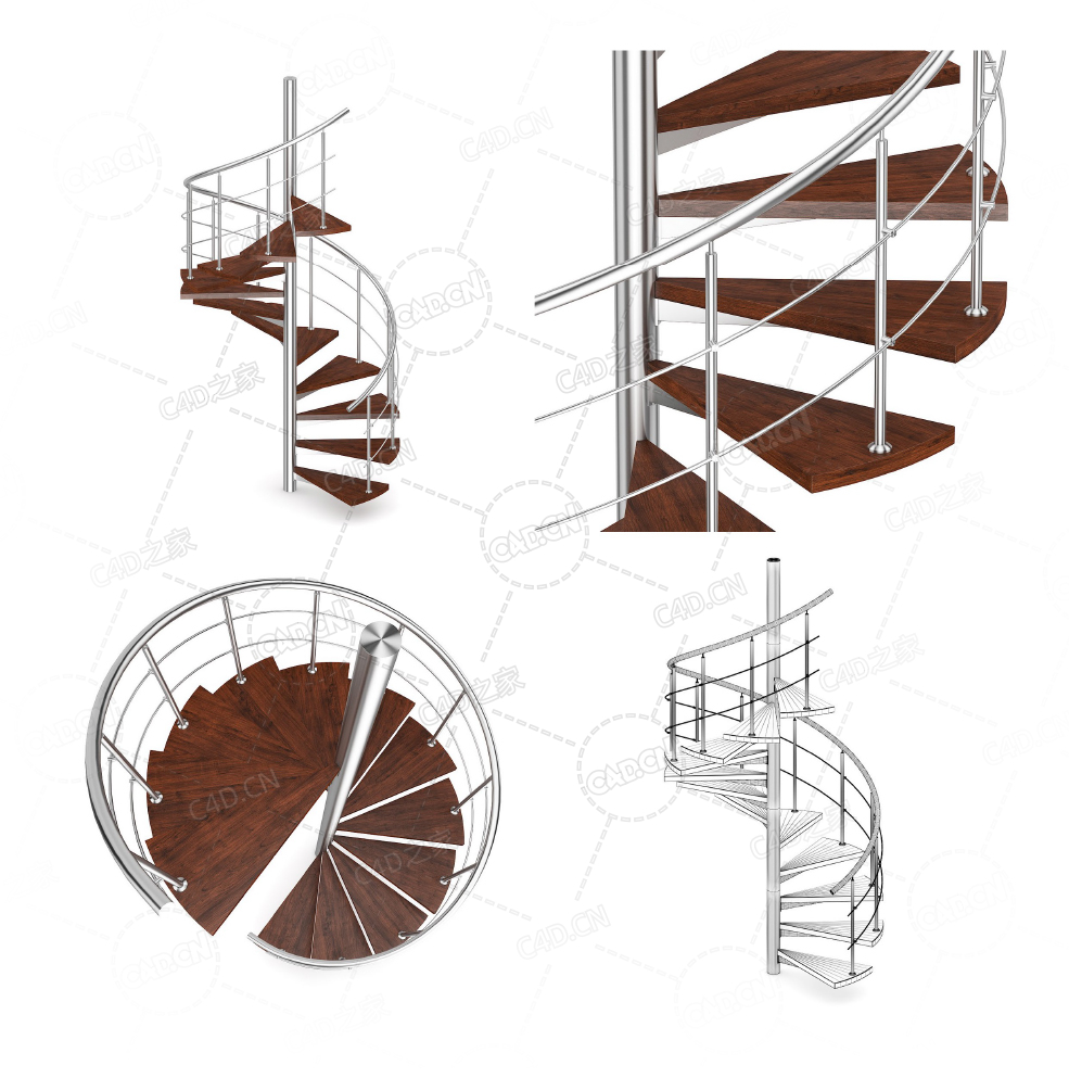 实木不锈钢旋转楼梯复式公寓旋转楼梯现代时尚旋转梯别墅实木旋转楼梯扶手楼梯C4D模型S - C4D之家 - 14.jpg