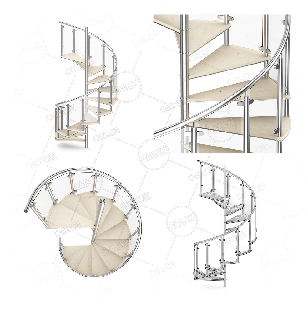 复式公寓旋转楼梯实木不锈钢旋转楼梯现代时尚旋转梯别墅实木旋转楼梯扶手楼梯C4D模型S - C4D之家 - 15.jpg