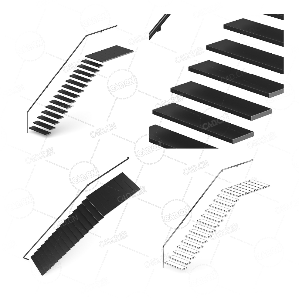 黑色悬浮直梯单侧扶手楼梯复式公寓直式楼梯C4D模型Stairs 3d model-16 - C4D之家 - 16.jpg