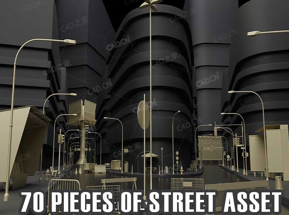 70个街道路边公共设施交通标识模型 (C4D/MAX/Blender/FBX/OBJ格式)Artstation – 70 Pieces of Street Asset