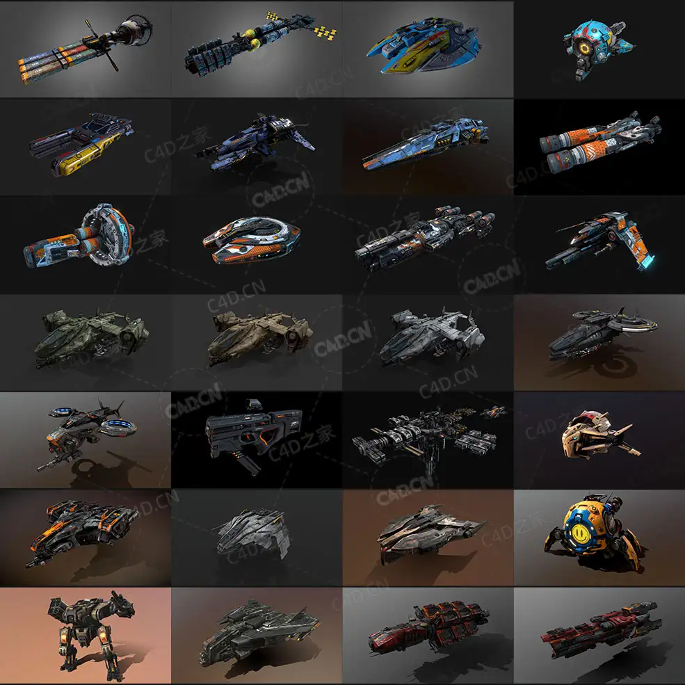 88个科幻飞行器宇宙飞船外星战舰3D模型 88 Sci-fi Ships Robot Drone - C4D之家 - 未命名-2.jpg