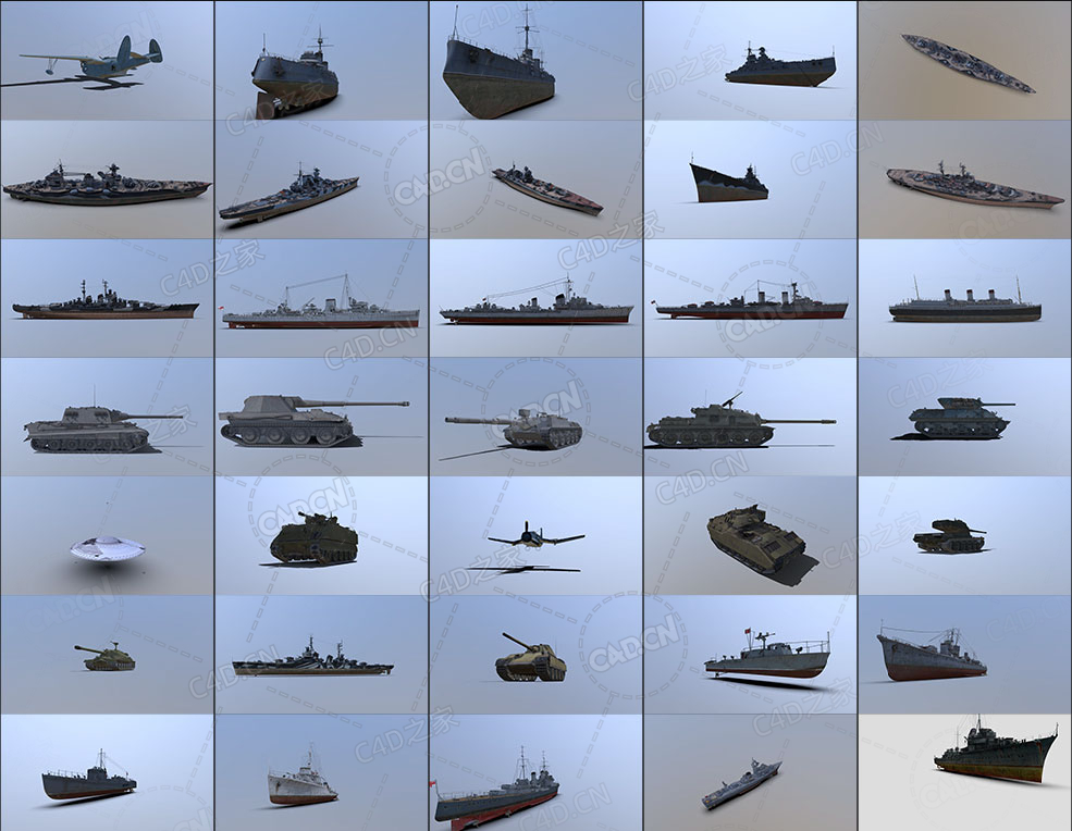 260个军事装备武器飞机坦克轮船军舰3D模型 254 Ships Airplane And Military Tanks...