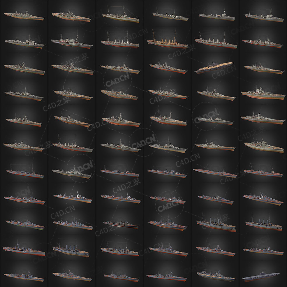 399艘二战复古舰船军舰航母军用船只3D模型399 Military And Civilian Ships (FBX/M... - C4D之家 - 未命名-2.jpg
