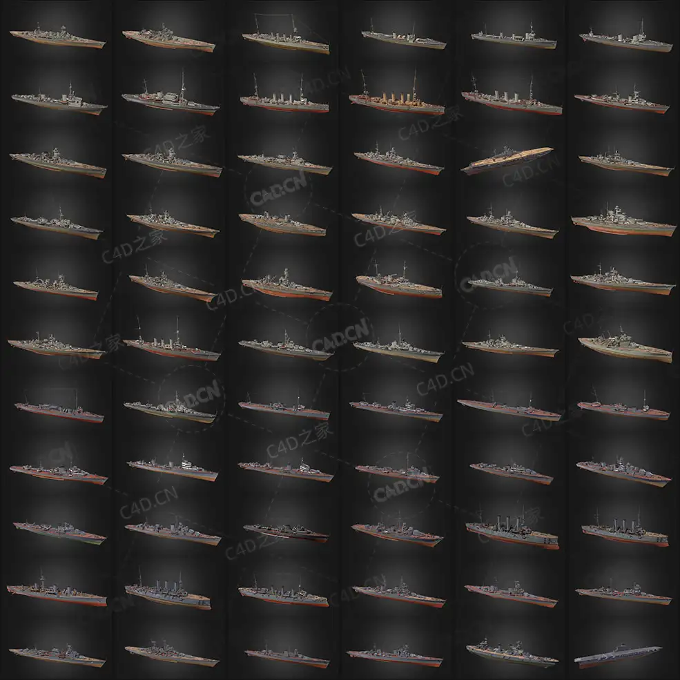 399艘二战复古舰船军舰航母军用船只3D模型399 Military And Civilian Ships (FBX/M... - C4D之家 - 未命名-2.jpg