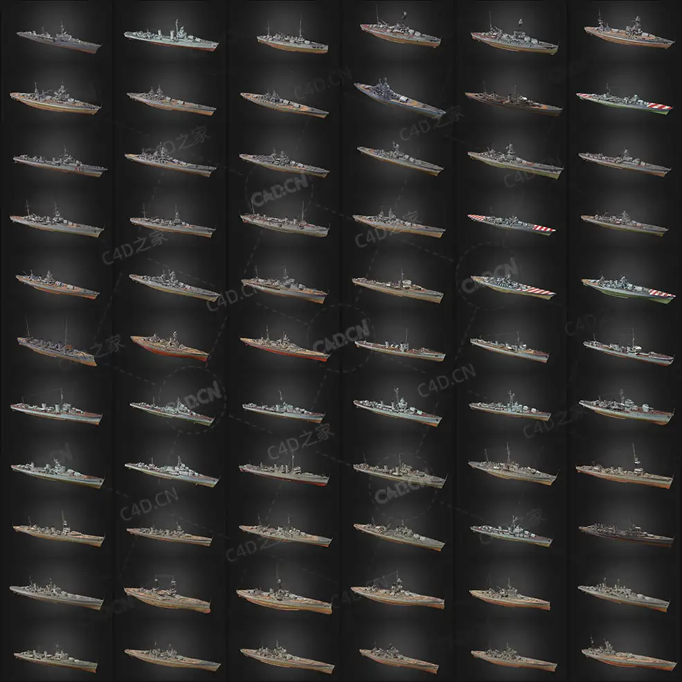 399艘二战复古舰船军舰航母军用船只3D模型399 Military And Civilian Ships (FBX/M... - C4D之家 - 未命名-1.jpg