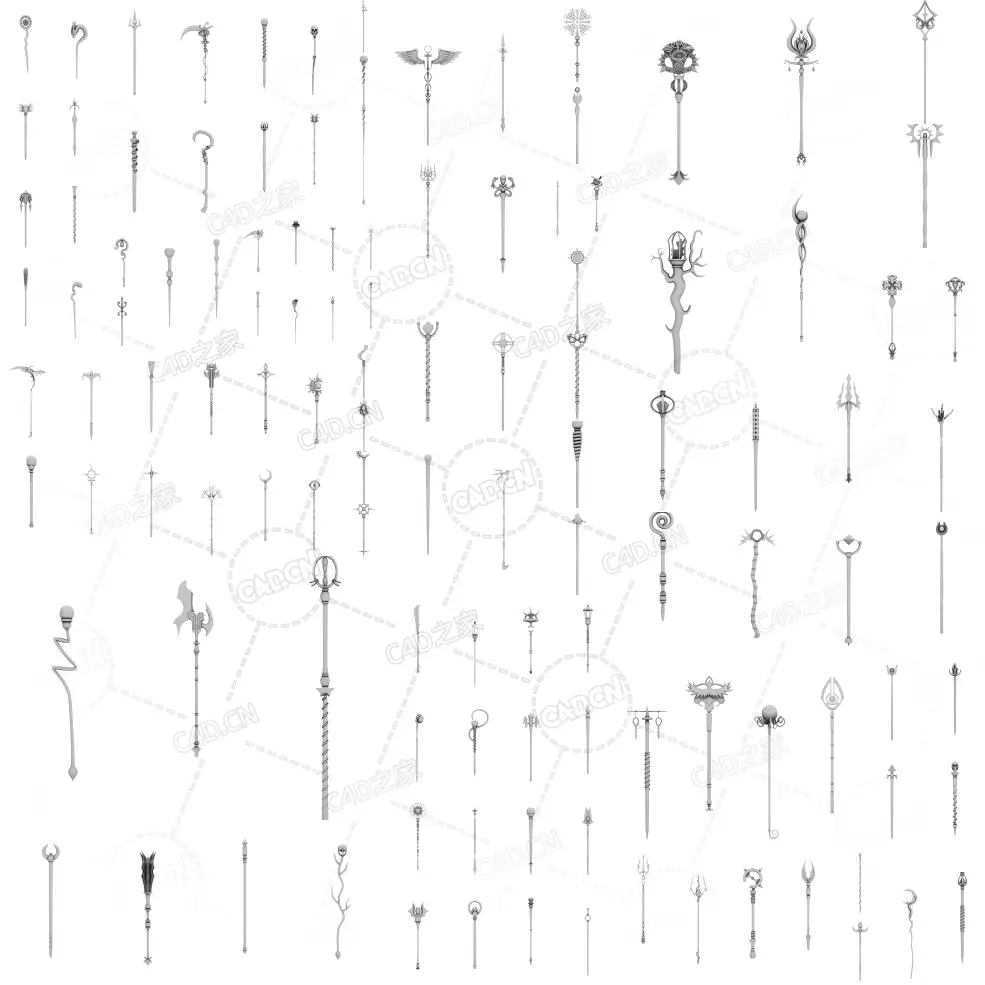 820把中世纪冷冰器游戏道具武器刀剑头盔弓箭魔杖法仗匕首锤子斧子盾牌3D模型 - C4D之家 - 未命名9.png