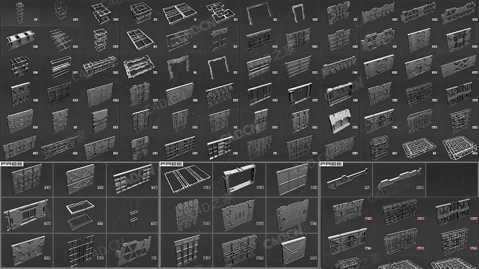 92个科幻墙壁科幻门机甲门窗舱门3D模型 Sci-Fi walls Kitbash Pack 92+ Vol.7