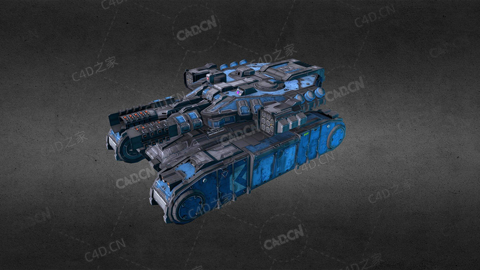 C4D科幻飞船太空舰飞船科幻飞行器太空船外星战舰模型Sci Fi Tank Mk3