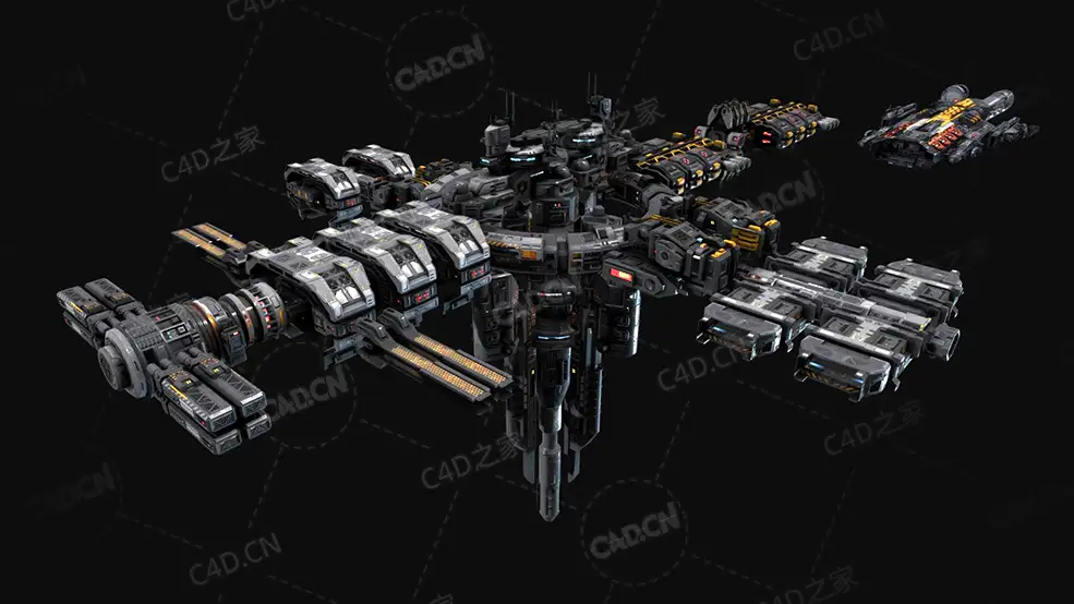 C4D科幻空间站星际太空基地模型Sci Fi MS2 Space Station