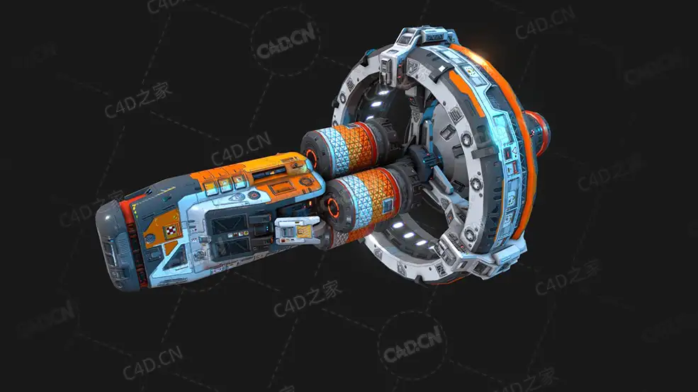 C4D科幻驱动船空间战太空基地方舟模型Sci Fi Warp Drive Ship EX6