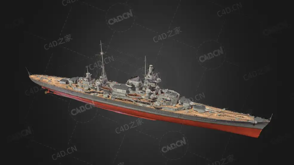 德国海军希佩尔海军上将号巡洋舰C4D模型下载Admiral Hipper 3d model - C4D之家 - 03.jpg