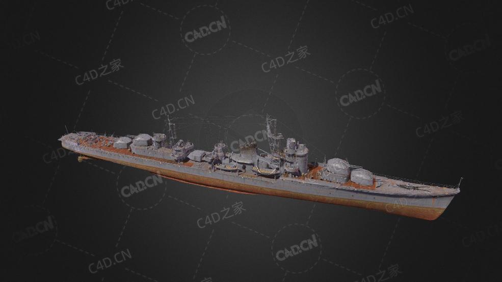 日本二战秋月型驱逐舰C4D模型下载Akizuki 3d model - C4D之家 - 08.jpg