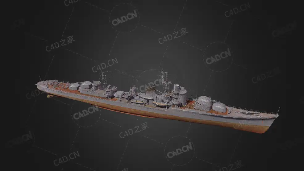 日本二战秋月型驱逐舰C4D模型下载Akizuki 3d model - C4D之家 - 08.jpg