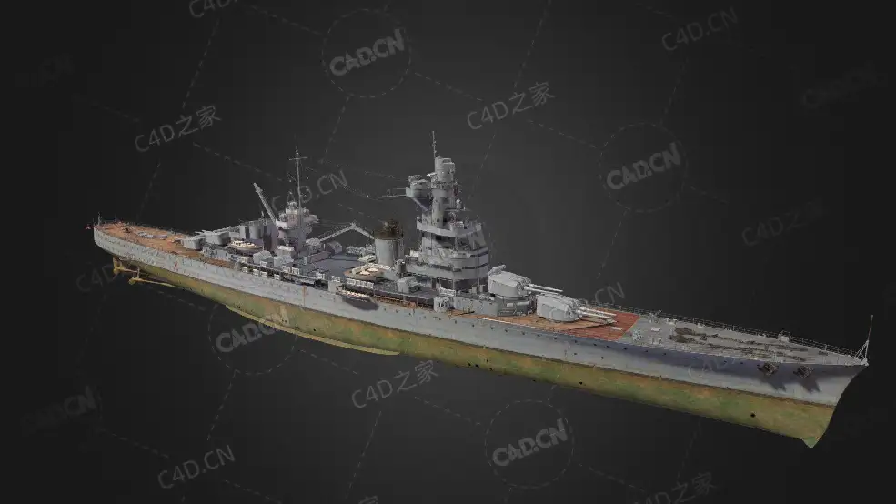 法国海军阿尔及利亚级重巡洋舰C4D模型下载Algerie 3d model - C4D之家 - 14.jpg