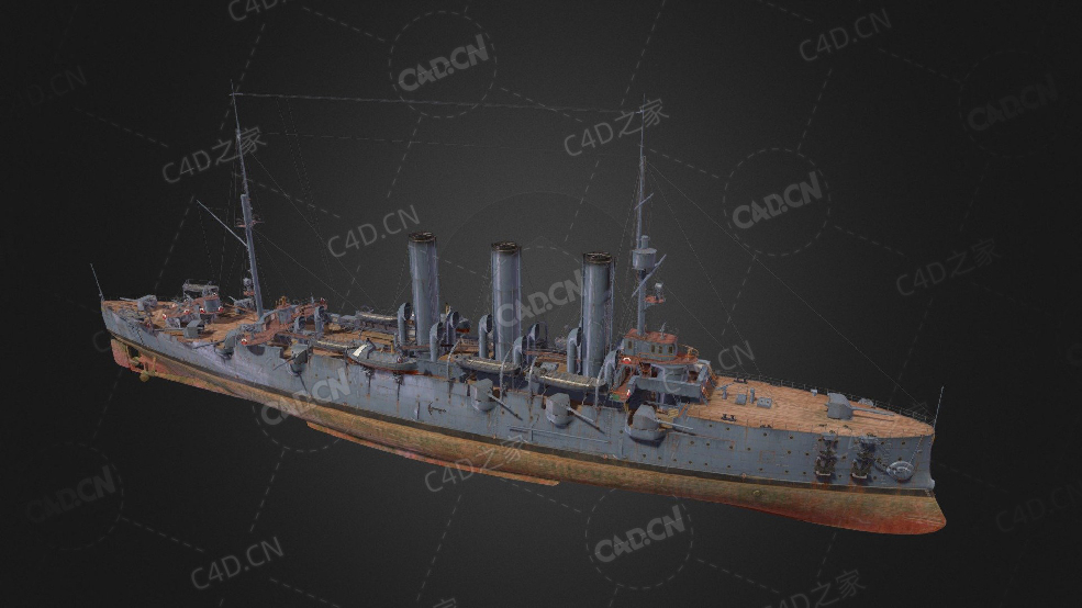 美国海军10级巡洋舰伍斯特轻型巡洋舰C4D模型下载Aurora Worcester 3d model - C4D之家 - 39.jpg