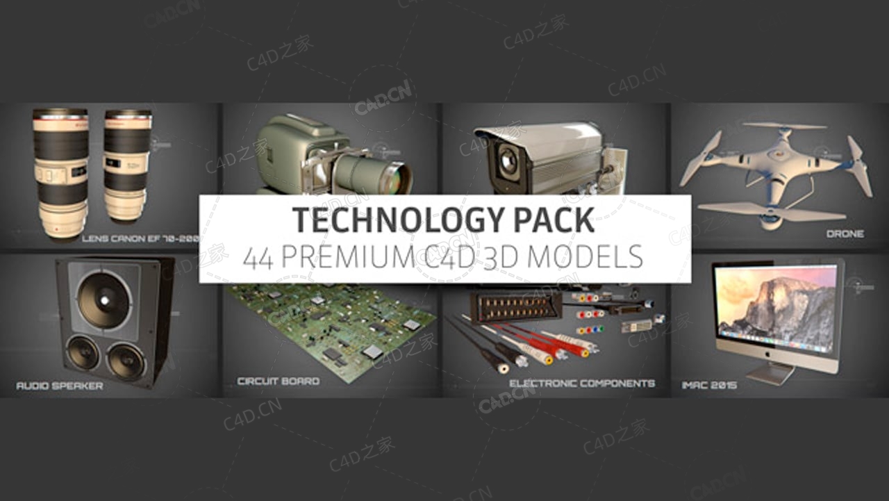 15个C4D科技模型预设包 The Pixel Lab – Technology Pack