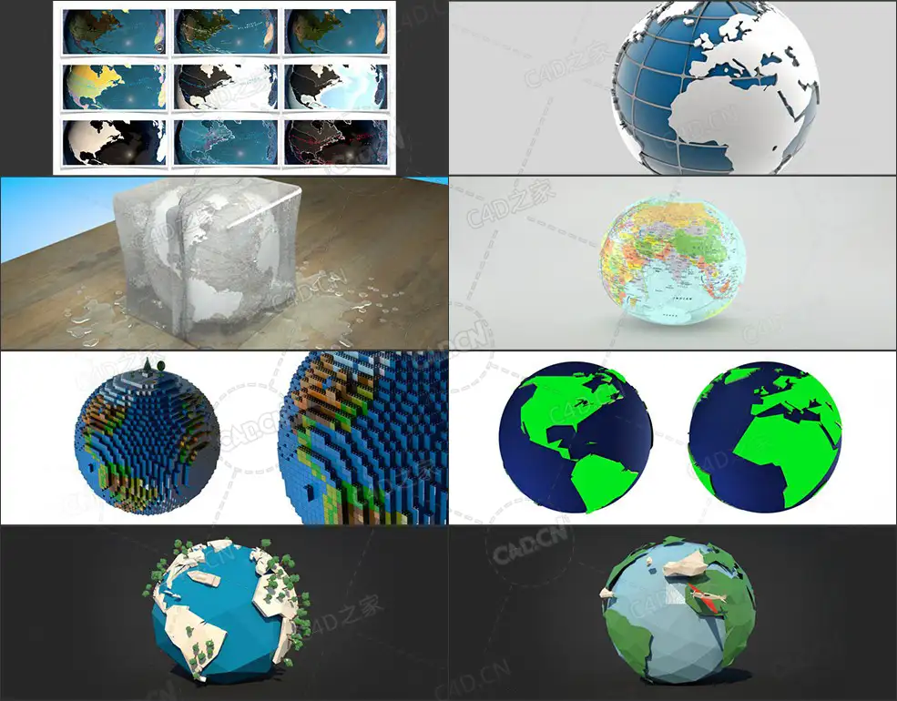 50个C4D地球预设模型包 The Pixel Lab – Earth and Globe Pack