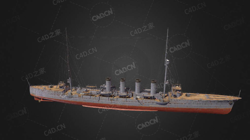 日本海军联合舰队筑摩轻型巡洋舰C4D模型下载Chikuma 3d model - C4D之家 - 71.jpg