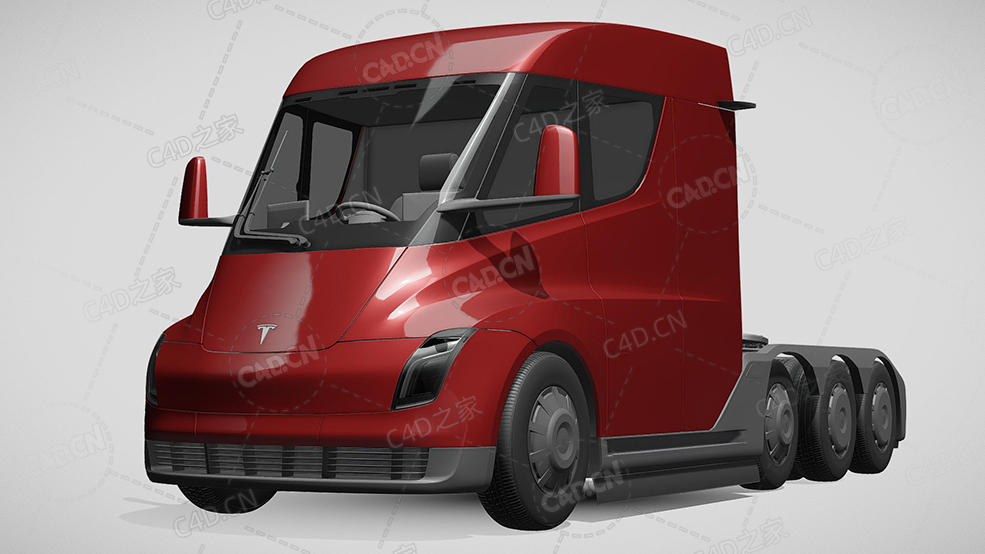 特斯拉半挂卡车4轴2018款C4D汽车模型下载