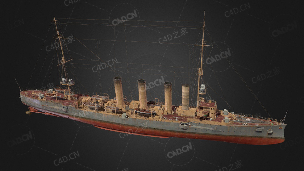 德国海军埃姆登号德累斯顿级轻巡洋舰C4D模型下载Emden 3d model - C4D之家 - 97.jpg