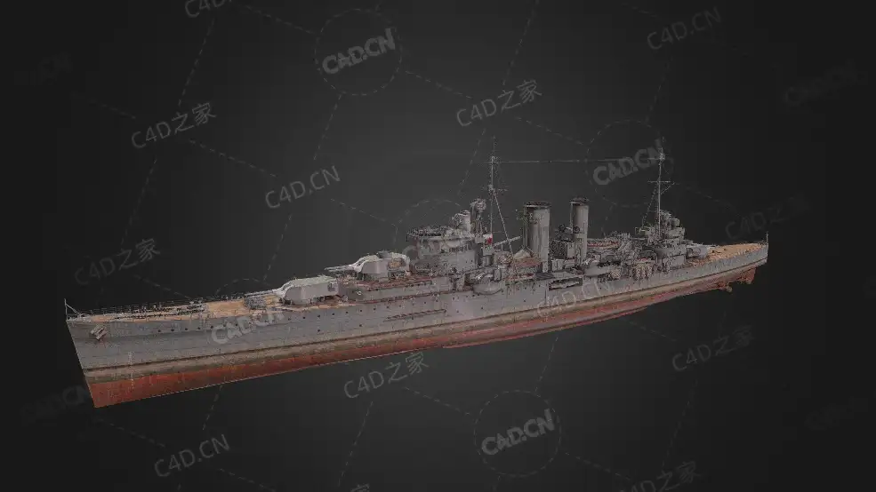 英国皇家海军埃克塞特号重巡洋舰埃克斯特军舰C4D模型下载Exeter 3d model - C4D之家 - 105.jpg