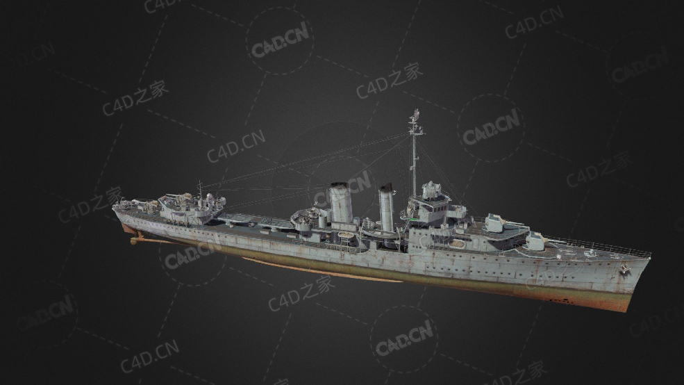 美国海军法拉格特级驱逐舰孔茨级驱逐舰C4D模型下载Farragut 3d model - C4D之家 - 107.jpg