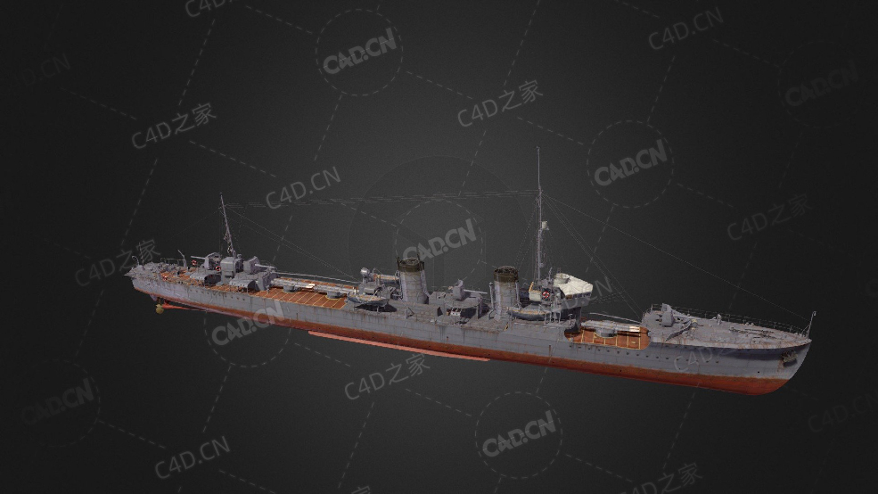 日本帝国海军神风级驱逐舰一号舰神风应急驱逐舰C4D模型下载Fujin 3d model - C4D之家 - 115.jpg