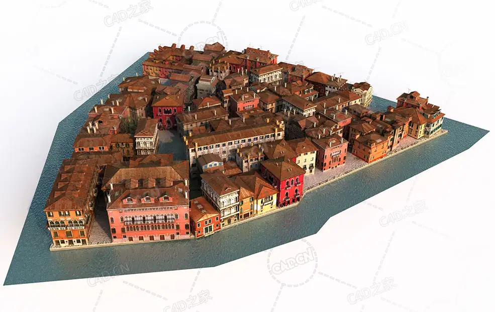 海边欧洲风格复古老房子建筑city c4d model - C4D之家 - 3.jpg