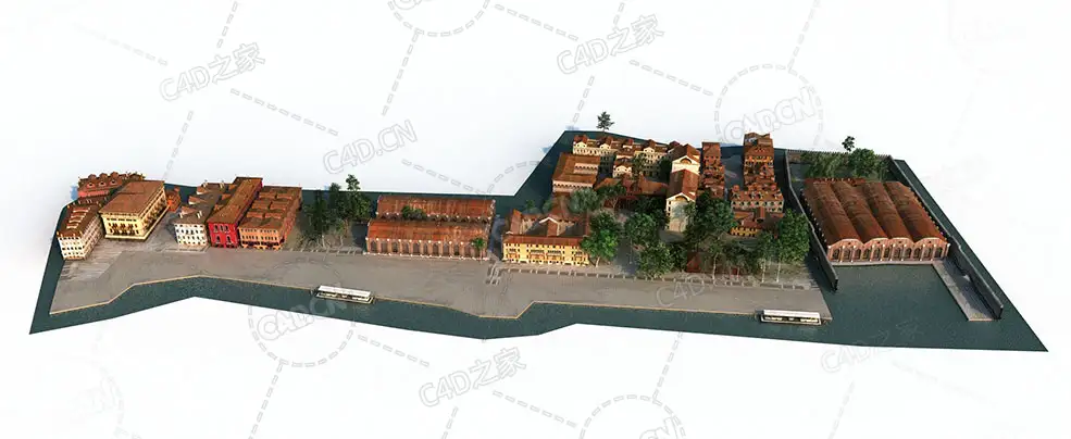 沿海城市红砖房建筑city c4d model - C4D之家 - 2.jpg