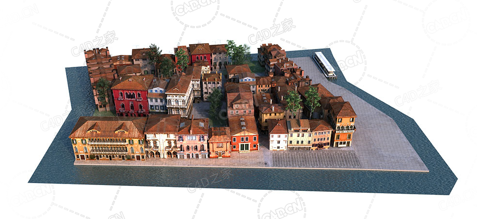 美式房子小区建筑沿海城市city c4d model