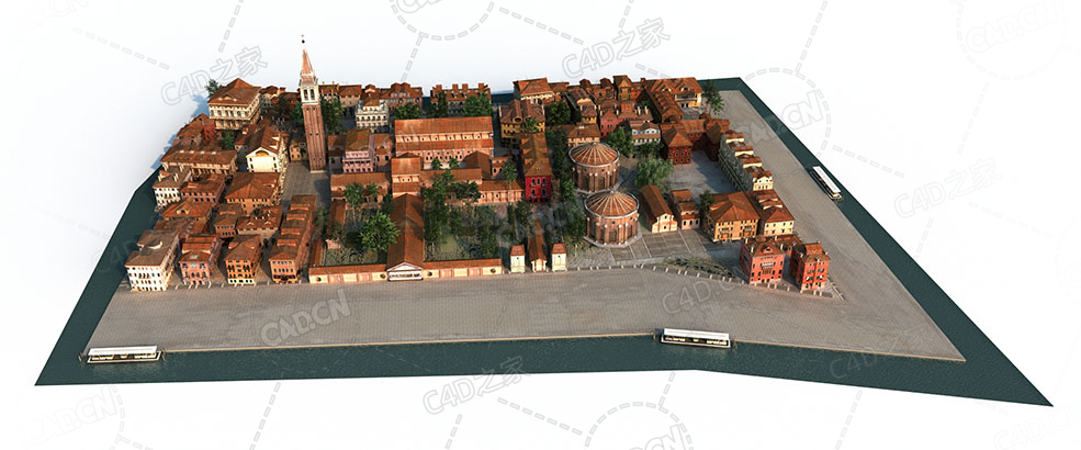 欧美复古红砖房建筑群city c4d model