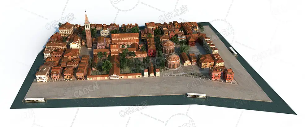 欧美复古红砖房建筑群city c4d model - C4D之家 - 1.jpg