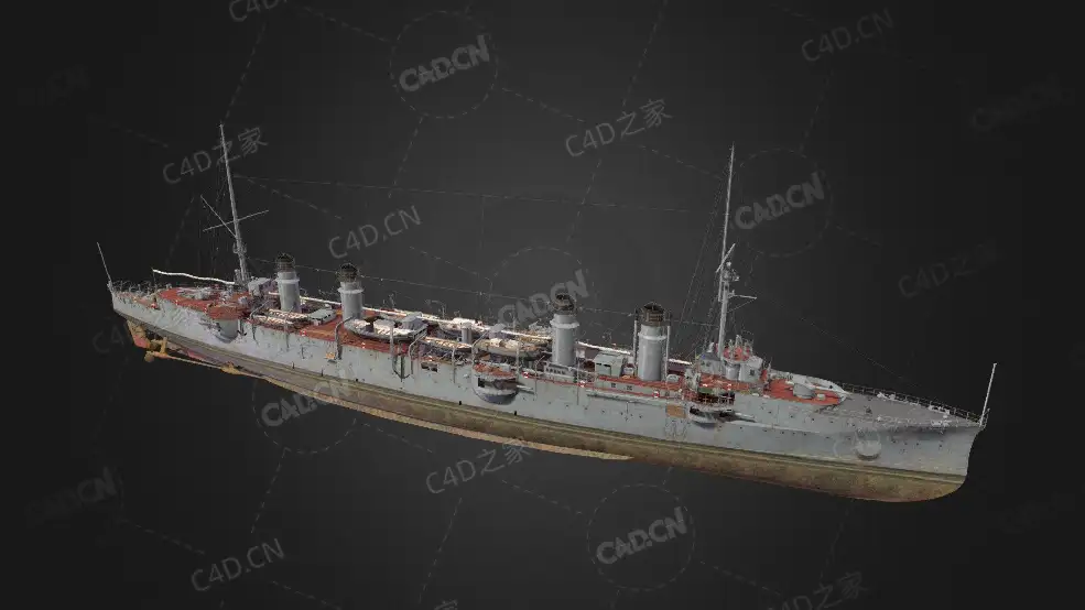 法国海军朱利安德拉格拉维耶防护巡洋舰穹甲巡洋舰C4D模型下载Jurien de la Graviere 3 - C4D之家 - 183.jpg