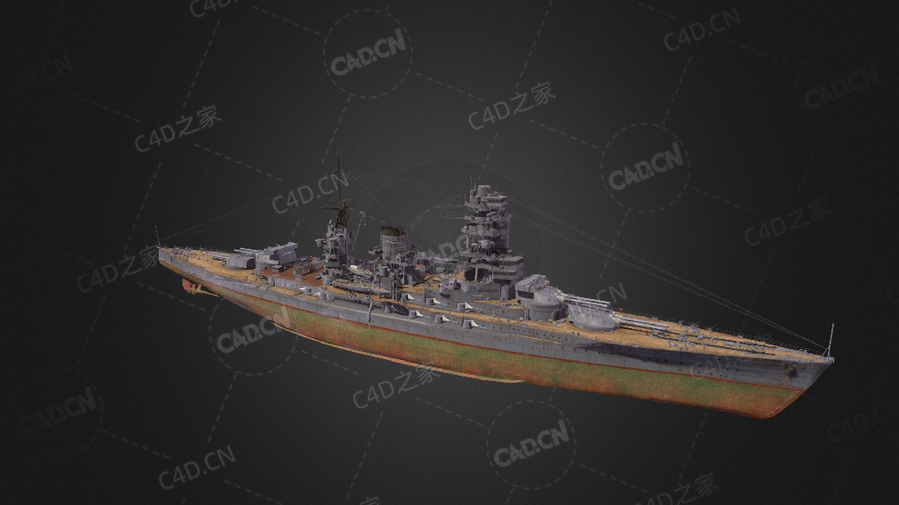 日本海军长门号战列舰长门级战列舰1号舰C4D模型下载Nagato 3d model - C4D之家 - 263.jpg
