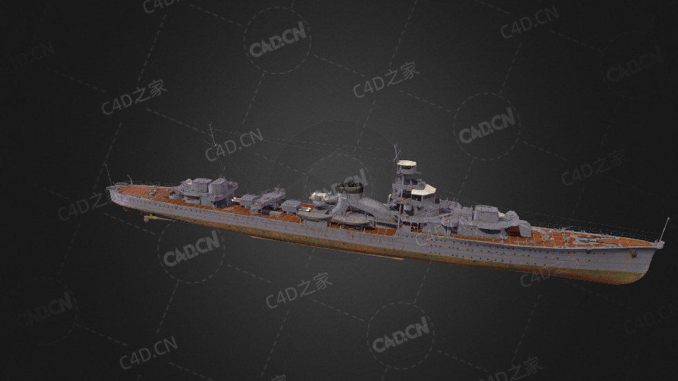 日本海军夕张级巡洋舰夕张号轻巡洋舰C4D模型下载Yubari 3d model