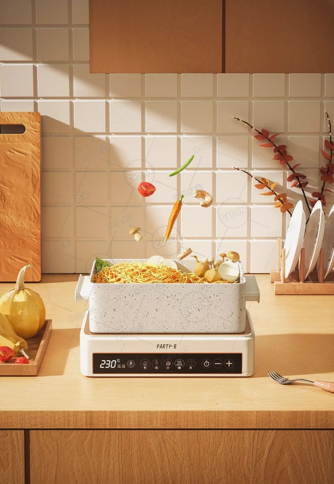 多功能陶瓷炖锅厨房厨具C4D OC模型