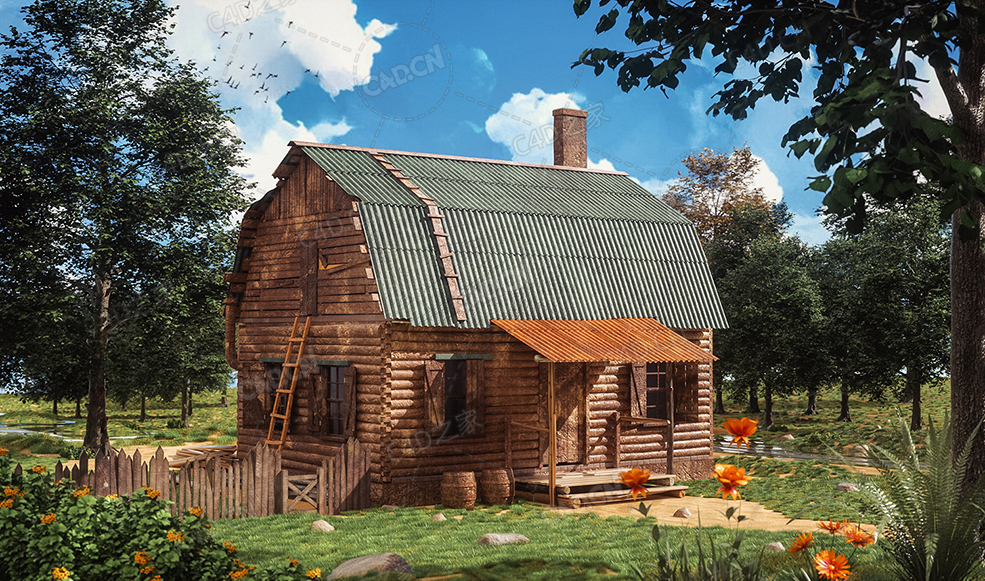 森林小木屋C4D OCTANE模型