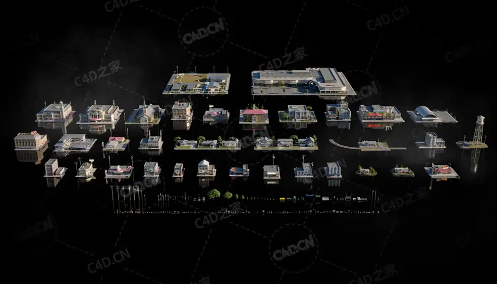 美国乡村郊区市区楼房建筑C4D模型Kitbash3d - Americana - C4D之家 - 2.jpg