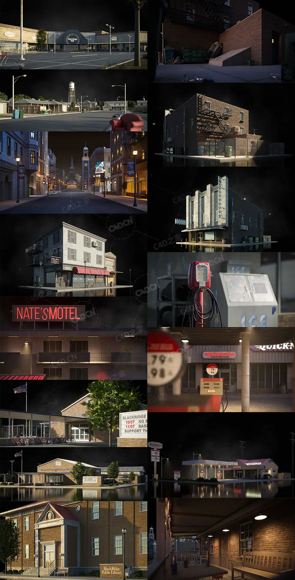 美国乡村郊区市区楼房建筑C4D模型Kitbash3d - Americana - C4D之家 - 3.jpg