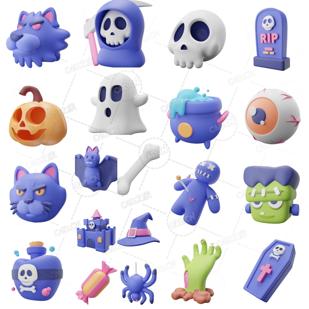 20个万圣节卡通图标C4D模型合集 - C4D之家 - 未命名.jpg