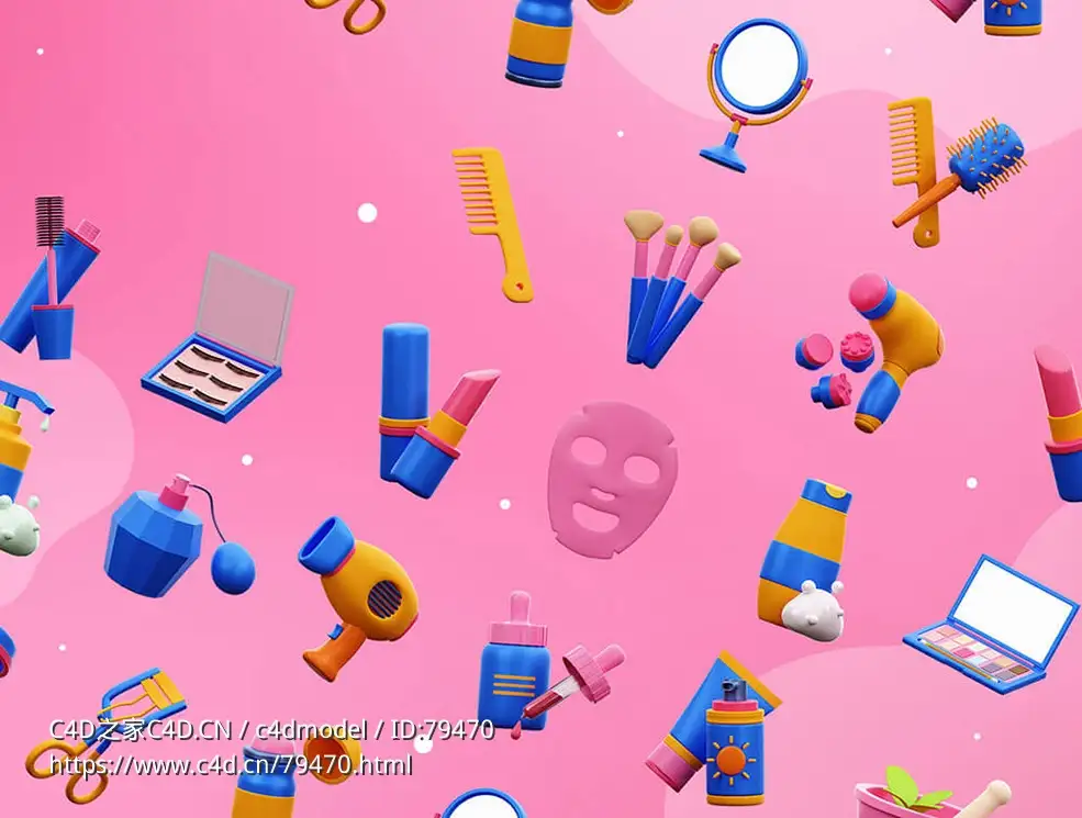 30个美容化妆卡通3D图标模型合集Cosmetic 3D Icons - C4D之家 - 1662653404-8eae822a0e3a470.jpg