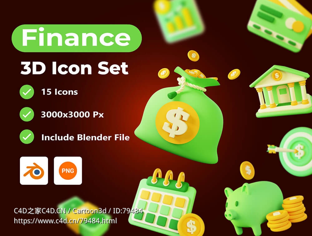 15个银行金融货币3D卡通图标模型合集Finance - 3D Icon Pack
