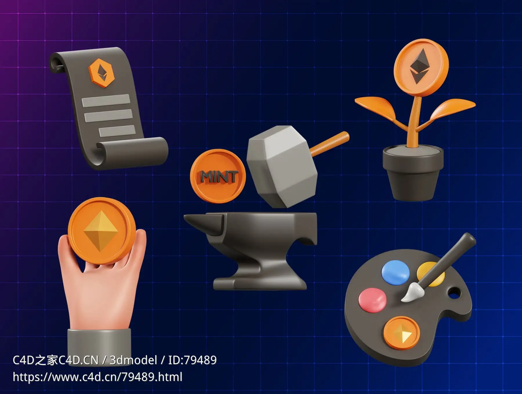 10个数字货币3D卡通图标模型 - C4D之家 - 1639730792-a3c65cd85115ac0.jpg