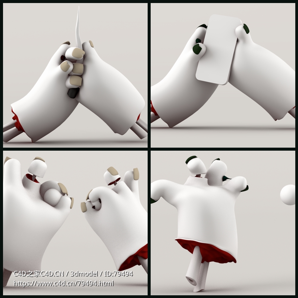 6个卡通手3D模型动漫角色模型Handsloween