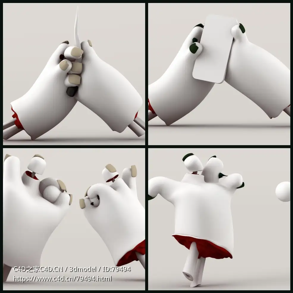 6个卡通手3D模型动漫角色模型Handsloween