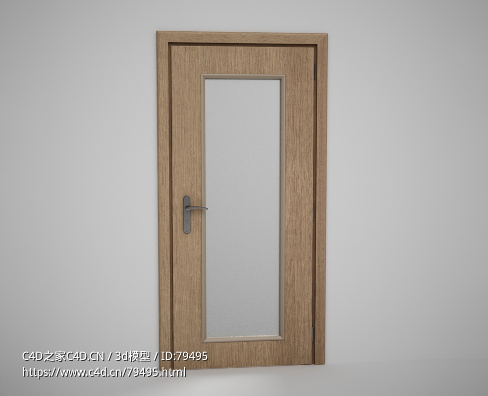 黄色实木玻璃门竖长玻璃门C4D模型下载 Door model - C4D之家 - 01.jpg