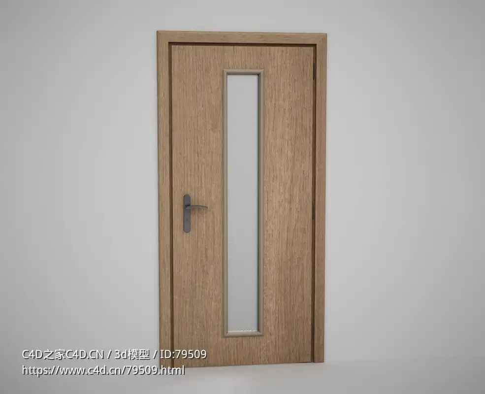 一条玻璃黄色原木门C4D模型下载 Door model - C4D之家 - 15.jpg